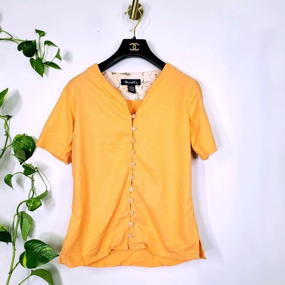 Linen Button Up Top Womens XS Orange Summer Blouse Light Vented Coastal DENIM CO - Picture 1 of 6